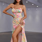 Double Crazy Multi Abstract Print Tied Split Cami Dress