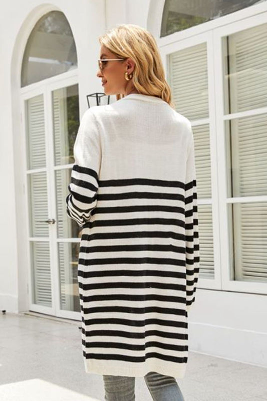 SavannahTree Striped Open Front Longline Cardigan