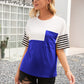 Women's Striped Color Block Round Neck Tee
