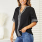 Double Take Black Full Size Embroidered Notched Neck Top