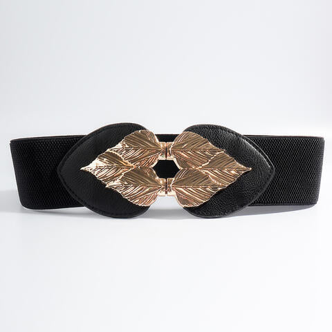 Chic Woman Alloy Leaf Buckle Elastic Belt