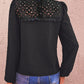 Women's Black Swiss Dot Lace Trim Long Sleeve Blouse