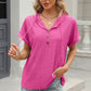 Eyelet Drawstring Hooded Short Sleeve Blouse