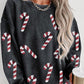 Christmas Themed Sequin Candy Cane Round Neck Sweatshirt