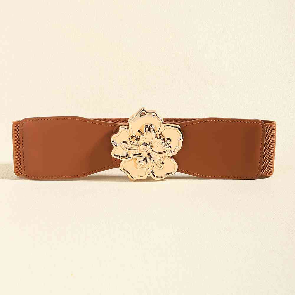 Chic Woman Flower Alloy Buckle Elastic Belt