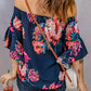 Full Size Printed Off-Shoulder Flounce Sleeve Top