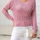 AuroraBlissX V-Neck Long Sleeve Eyelet Knit Top