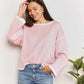 Double Take Blush Pink Contrast Detail Dropped Shoulder Knit Top