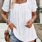 Eyelet Square Neck Puff Sleeve T-Shirt