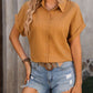 Textured Button Up Cap Sleeve Shirt