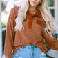 Half-Button Collared Long Sleeve Top