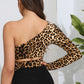 Selena Leopard Cutout One-Shoulder Cropped Top