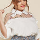 Women's Plus Size Embroidered Ruffle Trim Collared Half Sleeve Blouse