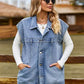 Button Up Collared Neck Sleeveless Denim Jacket Vest