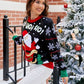 HO HO HO Santa Christmas Themed Round Neck Long Sleeve Sweater