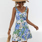 Printed Ruffled Surplice Wide Strap Mini Dress