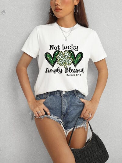 Lucky Clover Round Neck Short Sleeve T-Shirt