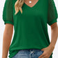Swiss Dot Puff Sleeve V-Neck Tee