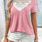 Women's Spliced Lace Contrast Short Sleeve Top