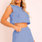 Women's Full Size Hooded Crop Top & Pocketed Shorts Set