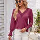Smocked V-Neck Long Sleeve Blouse