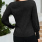 Ribbed Round Neck Lantern Sleeve Knit Top