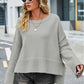High-Low Slit Round Neck Long Sleeve Sweater