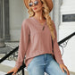 Full Size Decorative Button V-Neck Long Sleeve T-Shirt