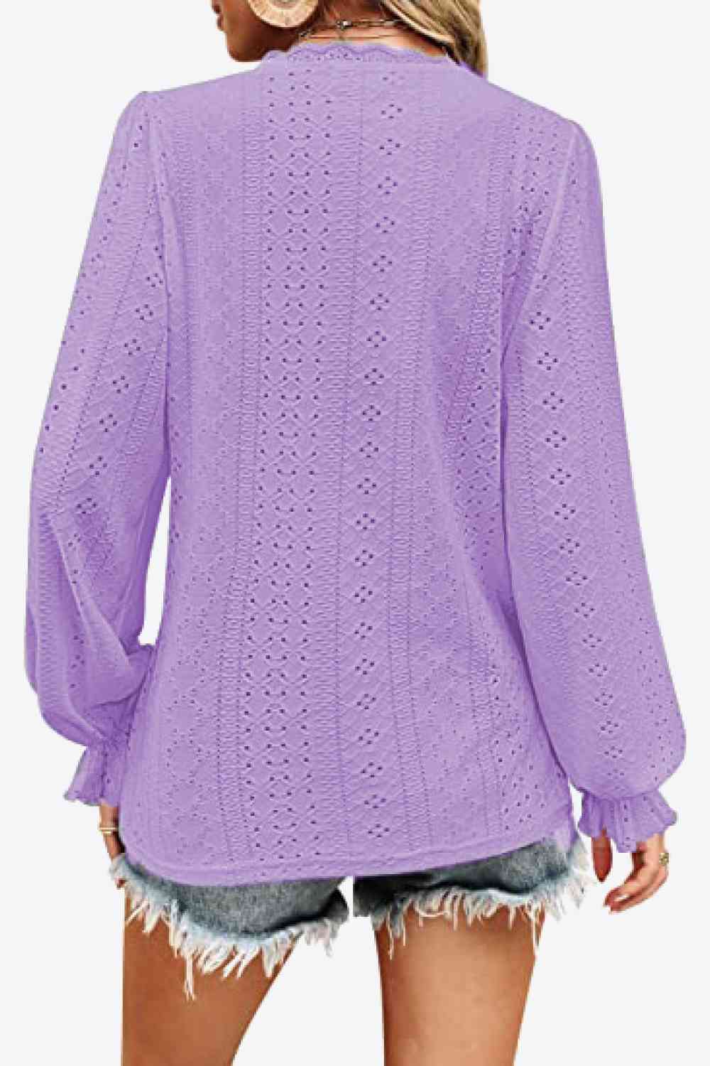 FULL SIZE Eyelet V-Neck Flounce Sleeve Blouse