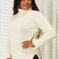 Heimish Cream Full Size Long Sleeve Turtleneck Sweater with Side Slit