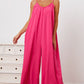 Double Take Full Size Ruffle Trim Tie Back Cami Jumpsuit with Pockets