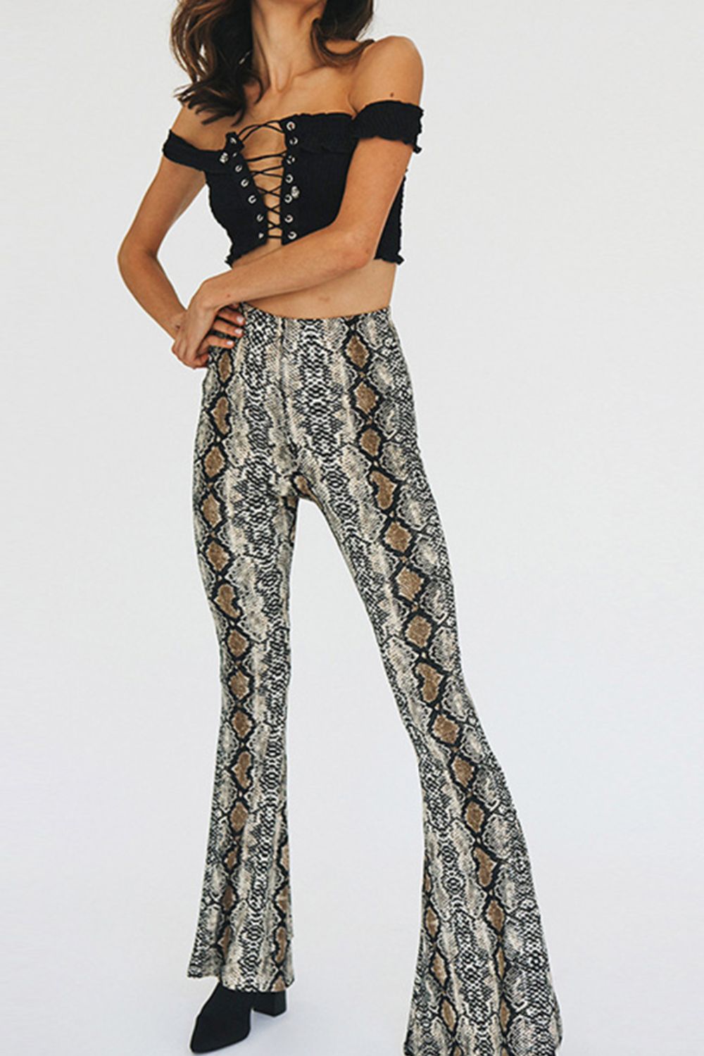 Women's Full Size Snakeskin Print Flare Pants