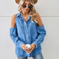 Cold Shoulder Pocketed Button Up Denim Jacket