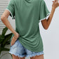 Malibu Dreams Pom-Pom Trim Flutter Sleeve Round Neck Tee