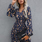 Floral Layered Surplice Balloon Sleeve Dress