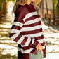 Women's Savory Reds Striped Drop Shoulder Side Slit Sweatshirt