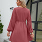 SO YOU Full Size Frill Trim V-Neck Long Sleeve Dress
