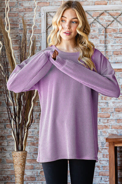 Heimish Full Size Round Neck Dropped Shoulder Blouse *