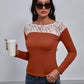 Lace Trim Long Sleeve Round Neck Tee