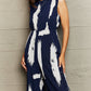 Navy Blue Printed Round Neck Cutout Jumpsuit with Pockets