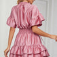 Smocked Tie Neck Flounce Sleeve Dress