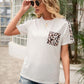 Pocketed Leopard Round Neck Short Sleeve T-Shirt