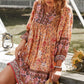 BOHO NOW Bohemian Tie Neck Balloon Sleeve Dress
