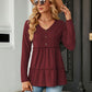 Full Size Long Sleeve V-Neck Cable-Knit Blouse