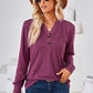 Notched Button Detail Long Sleeve T-Shirt