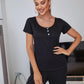 Black Scoop Neck Top and Elastic Waist Pants Lounge Set