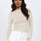 AuroraBlissX Backless Round Neck Long Sleeve Blouse