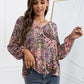 Lace Detail Printed V-Neck Blouse