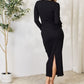 Culture Code Full Size Ribbed Long Sleeve Midi Slit Dress