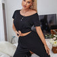 Black Scoop Neck Top and Elastic Waist Pants Lounge Set